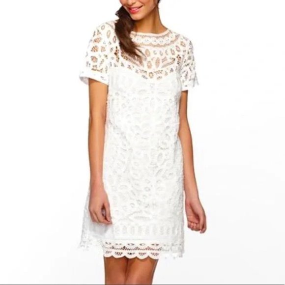 Lilly Pulitzer MarieKate White Battenburg Lace Shift Dress Large 12 - 14 - Picture 4 of 13